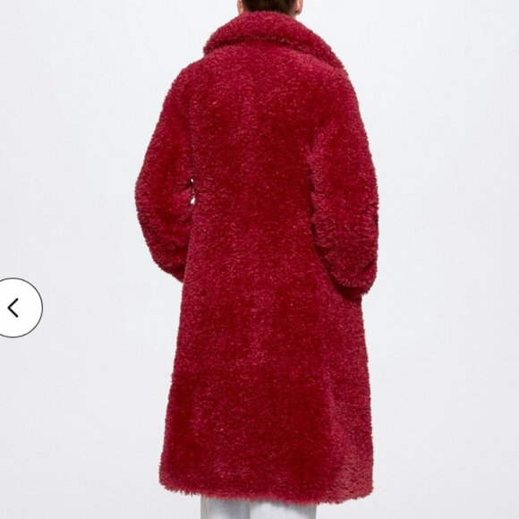 NWT MANGO women's faux fur eureka red boucle long winter coat M - Picture 3 of 6